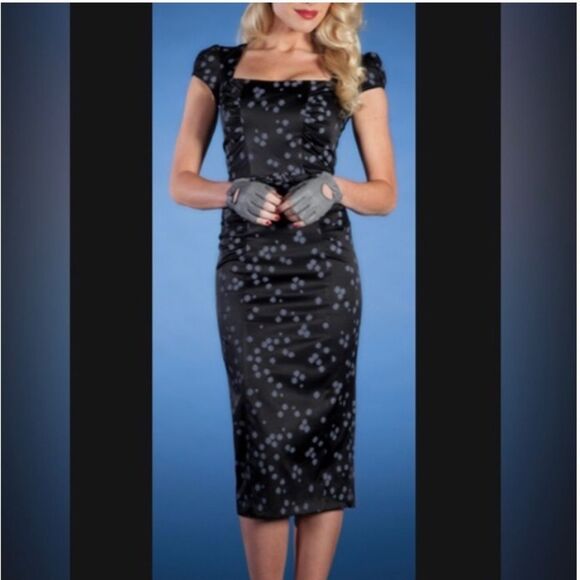 Stop Staring! Dress Black Celebrity Dot 1950s Wiggle Midi Retro Cocktail Medium - Picture 16 of 16